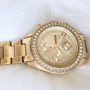 Fossil Gold Watch With Diamond Bezel 